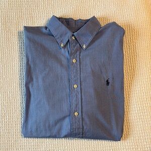 Polo Raul Lauren Shirt Men XL Blue Button Down Classic Fit Cotton Stretch